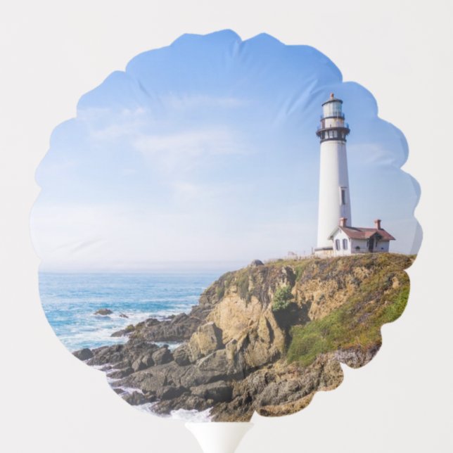 Lighthouse on hill blue sky white house ocean balloon (Back)