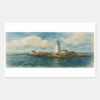 Lighthouse on Rocky Island – Coastal Boston Rectangular Sticker