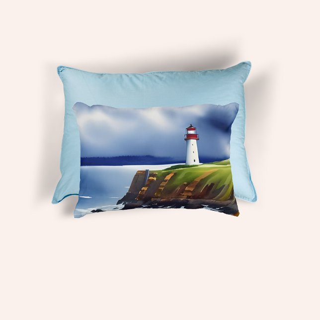 Lighthouse on the Cliffs Watercolor  Accent Pillow (Creator Uploaded)