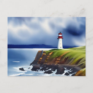 Lighthouse on the Cliffs Watercolor Postcard