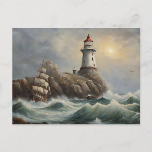 Lighthouse On The Rocks Postcard