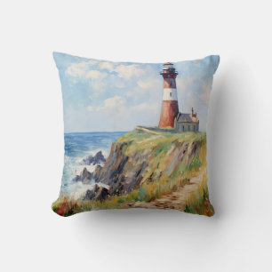 Lighthouse On The Scenic Coast - Impressionist Art Throw Pillow