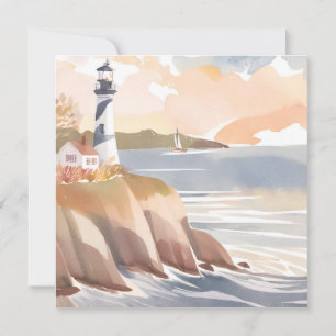 Lighthouse on the Shore Watercolor Ocean Card