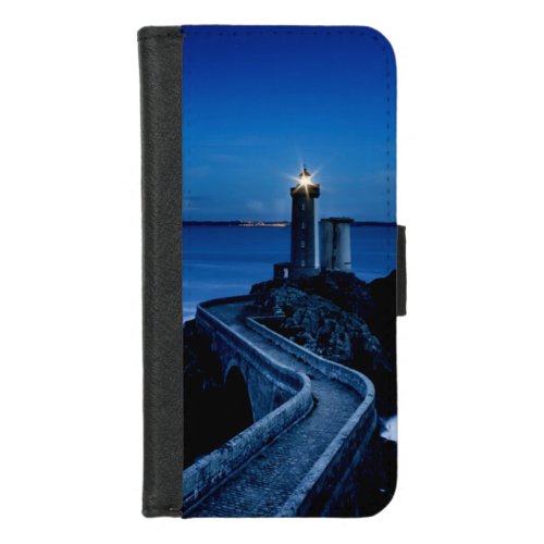 Lighthouse on wall in ocean at night iPhone 87 wallet case