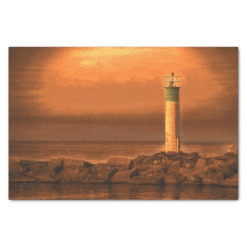 Lighthouse Orange Sunset At Lake Tissue Paper