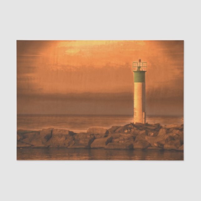 Lighthouse Orange Sunset At Lake Tissue Paper (Front)