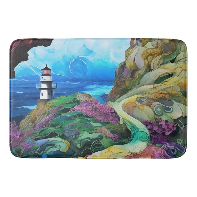 Lighthouse over looking the Sea Bath Mat (Front)