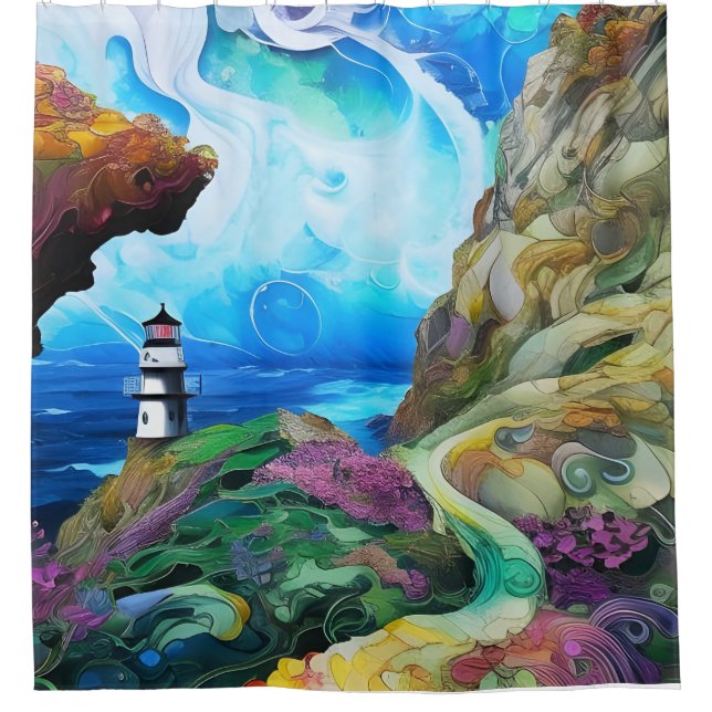 Lighthouse over looking the Sea Shower Curtain (Front)