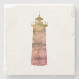 Lighthouse Painting Beach Marble Stone Coaster