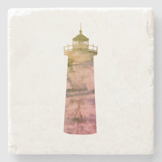 Lighthouse Painting Beach Marble Stone Coaster (Front)