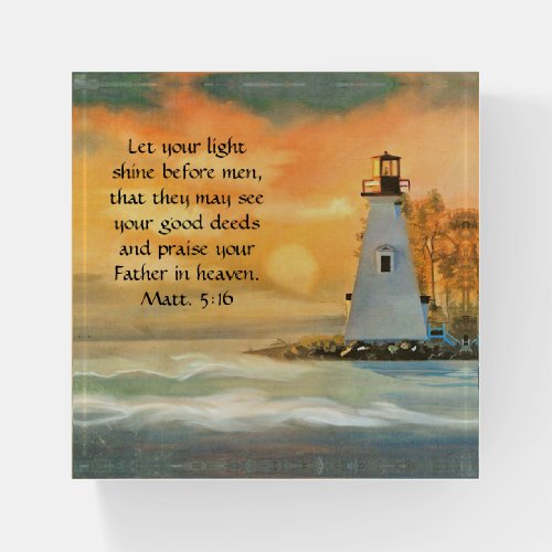 Lighthouse Painting Bible Verse Let Light Shine Paperweight