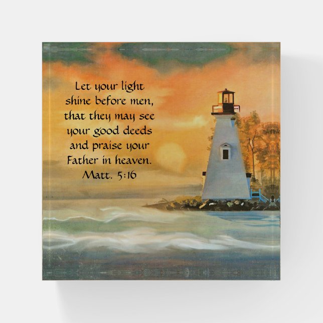 Lighthouse Painting Bible Verse Let Light Shine Paperweight (Front)