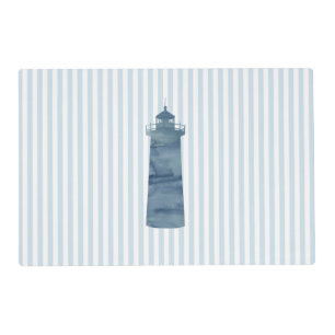 Lighthouse Painting Nautical Blue Stripe Coastal Placemat
