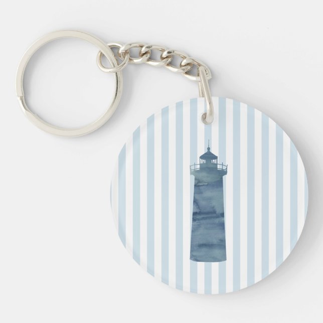 Lighthouse Painting Nautical Stripe Keychain (Front)