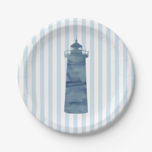 Lighthouse Painting Nautical Stripe Paper Plates