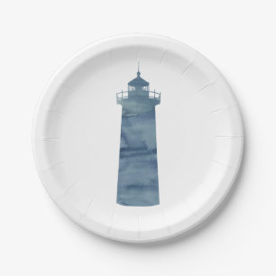 Lighthouse Painting Nautical Stripe Paper Plates