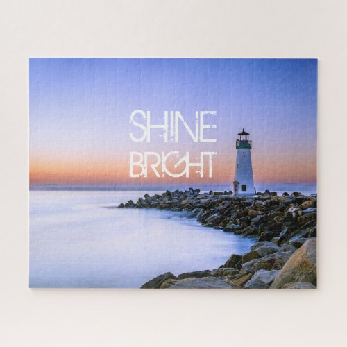 Lighthouse Pastel Sunset Rocky Beach Jigsaw Puzzle