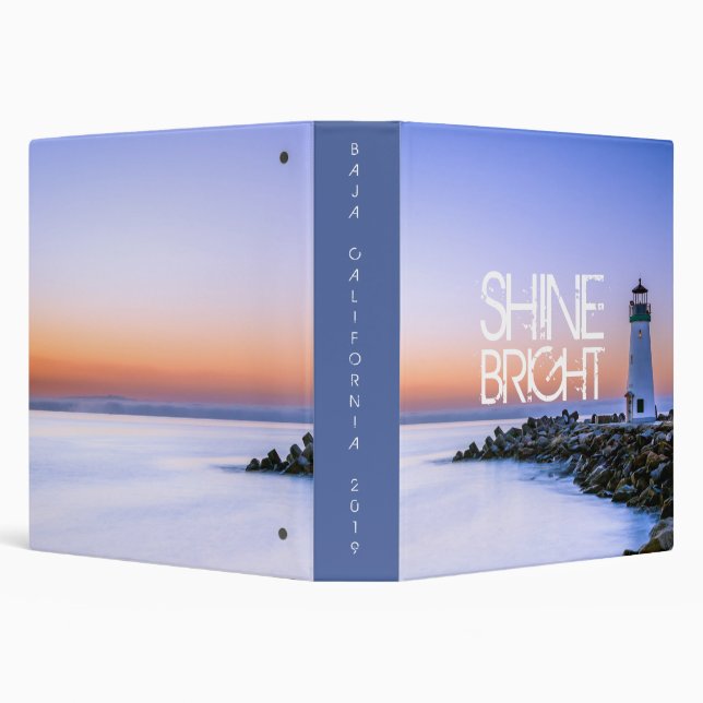 Lighthouse Pastel Sunset Shine Bright Rocky Beach 3 Ring Binder (Background)