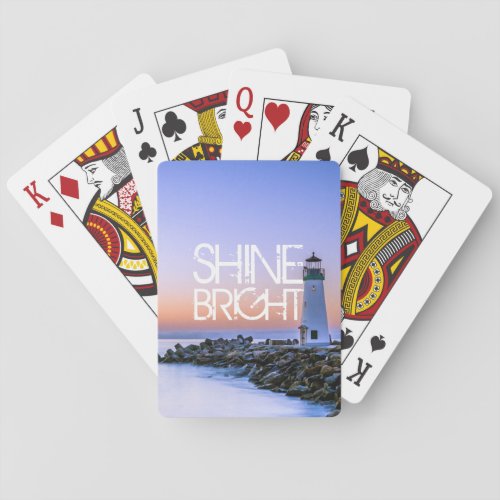 Lighthouse Pastel Sunset Shine Bright Rocky Beach Poker Cards