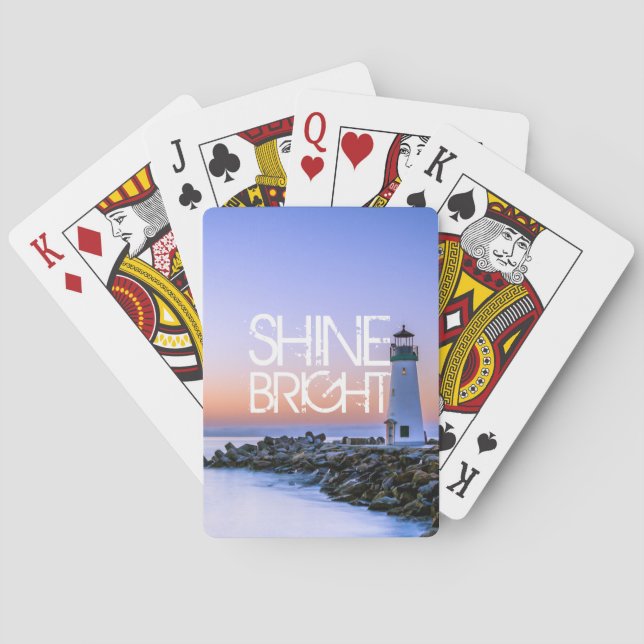 Lighthouse Pastel Sunset Shine Bright Rocky Beach Poker Cards (Back)