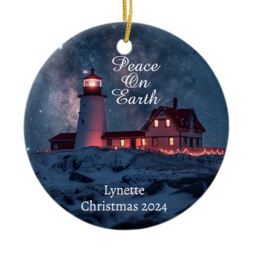 Lighthouse Peace on Earth Personalized Ornament