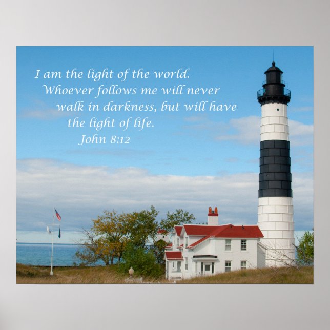 Lighthouse photo with John 8:12 Poster (Front)