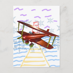 Lighthouse Pier Biplane Blue Waves  Holiday Postcard