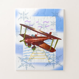 Lighthouse Pier Biplane Blue Waves Jigsaw Puzzle