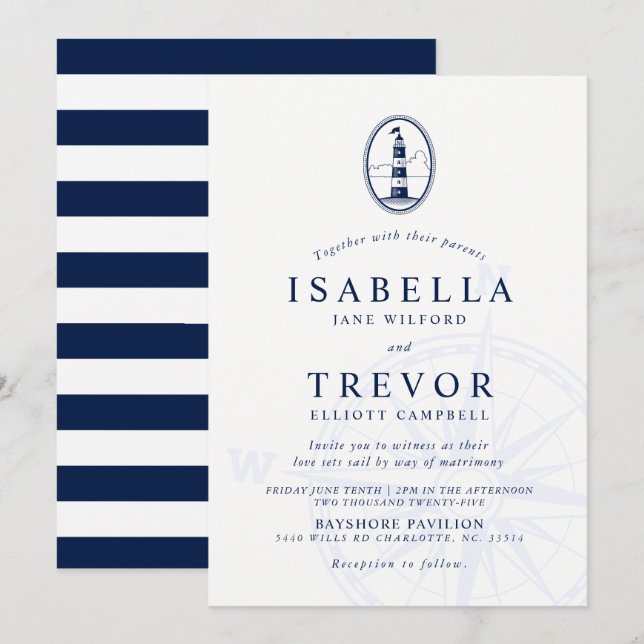 Lighthouse Pier Nautical Wedding Invitation (Front/Back)