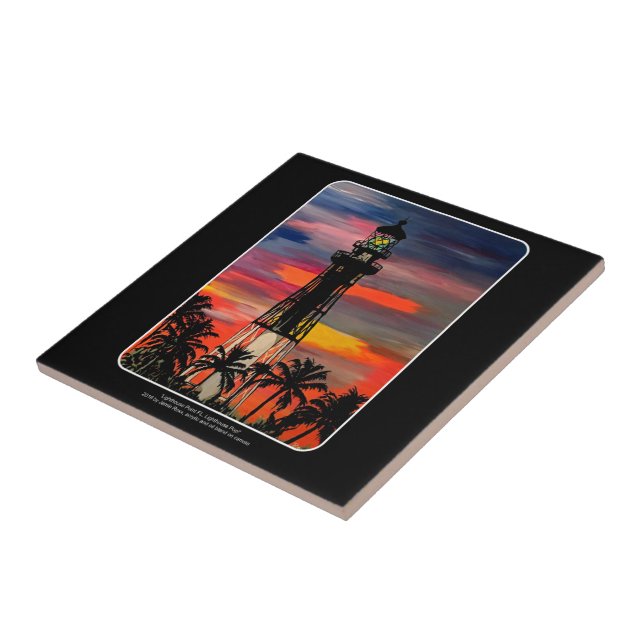 Lighthouse Point Lighthouse painting on a Ceramic Tile (Side)