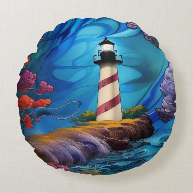 Lighthouse Point Round Pillow (Front)