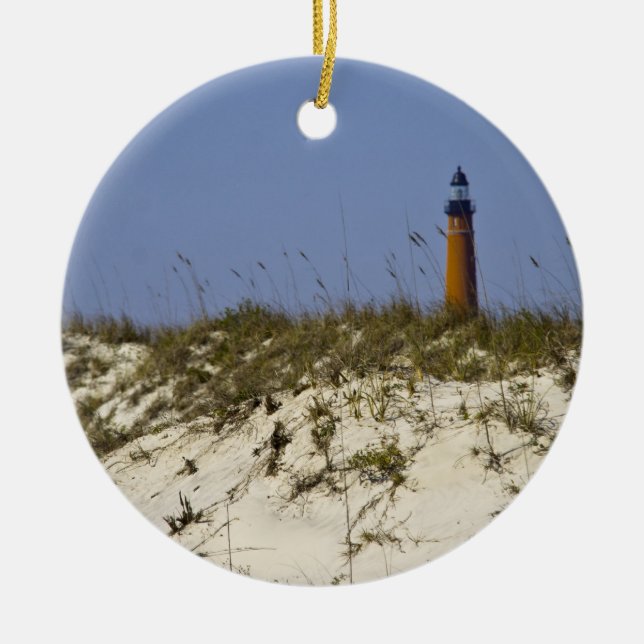 Lighthouse Ponce Inlet Florida Beach Photograph Ceramic Ornament (Front)