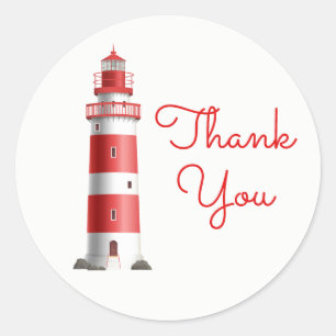 Lighthouse Red Thank You Beach Wedding Ocean Beach Classic Round Sticker
