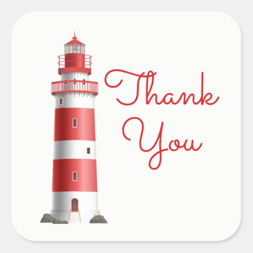 Lighthouse Red Thank You Beach Wedding Ocean Beach Square Sticker