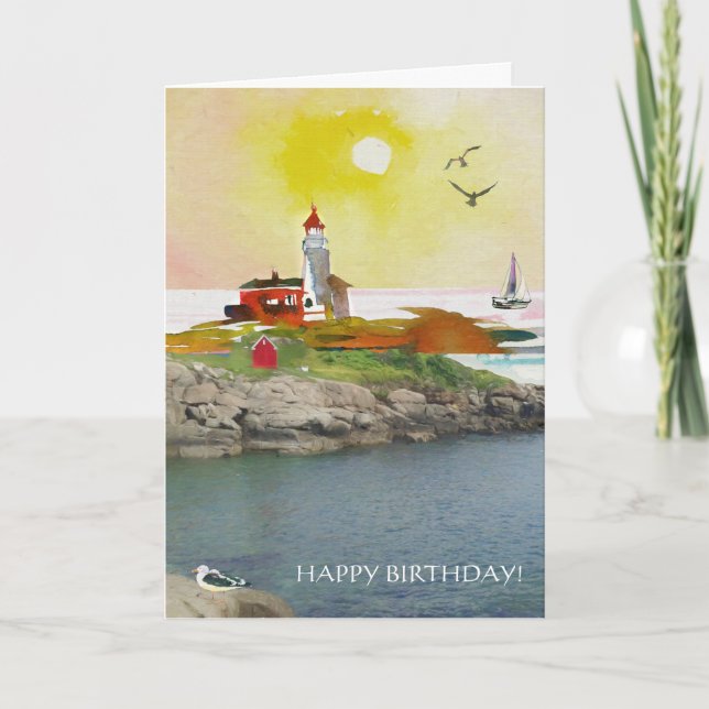 Lighthouse Rocks Calm Coastal Scene Card (Front)