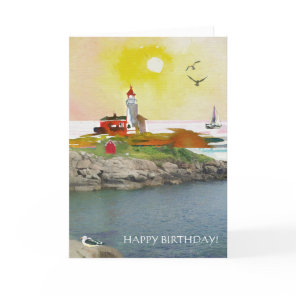 Lighthouse Rocks Calm Coastal Scene Card