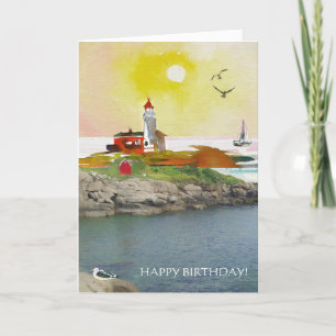 Lighthouse Rocks Calm Coastal Scene Card