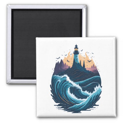 Lighthouse Rough Waves Vibrant Colors Fridge  Magnet