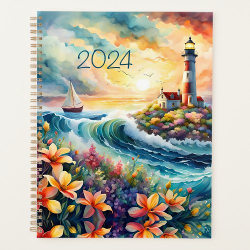 Lighthouse Sailboat Floral Beauty Watercolor Planner