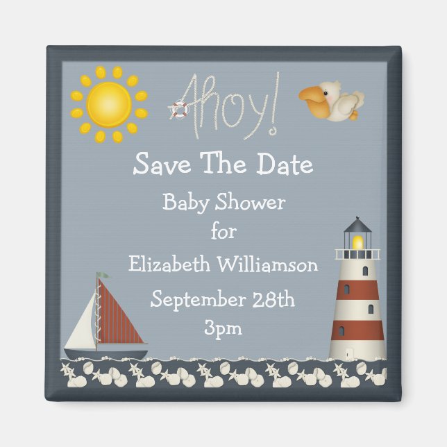 Lighthouse & Sailboat Save The Date Baby Shower Magnet (Front)
