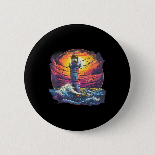Lighthouse Sailing Sea Beach Boating Seaside House Button (Front)