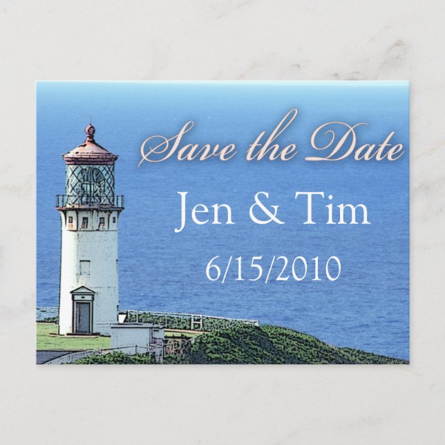 lighthouse save the date announcement postcard (Front)