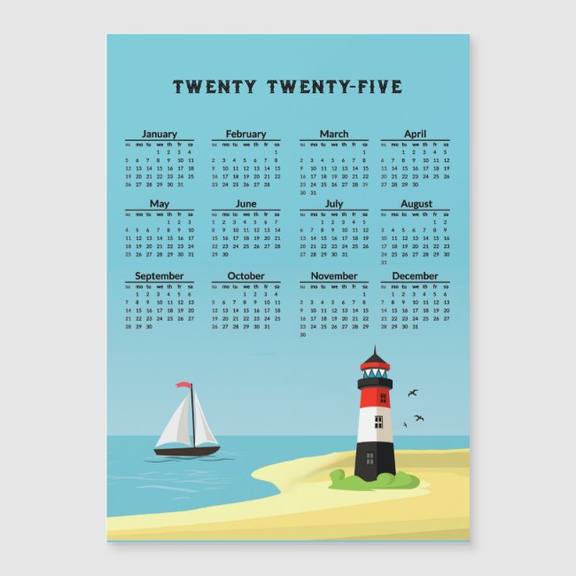 Lighthouse Scene 2025 Calendar Magnetic Card