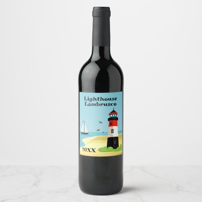 Lighthouse Scene Design Wine Label
