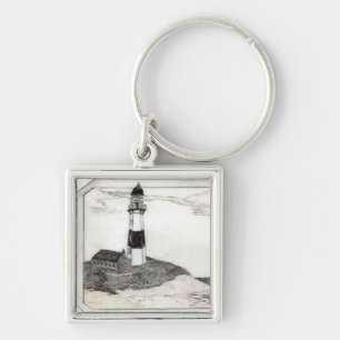 Lighthouse Scrimshaw Keychain