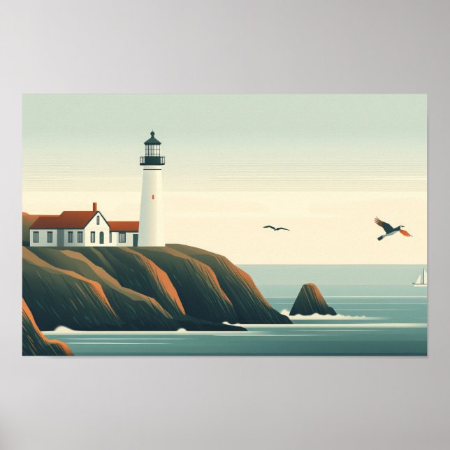 Lighthouse Seacoast Graphic Illustration Drawing Poster (Front)