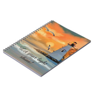 Lighthouse Seagull Sunset Personalized Notebook