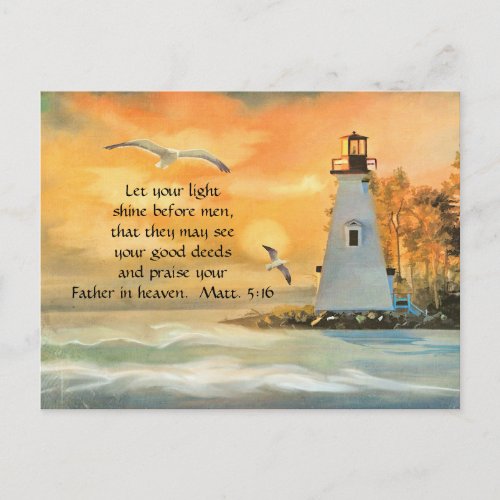 Lighthouse Seagulls Christian Bible Verse Postcard