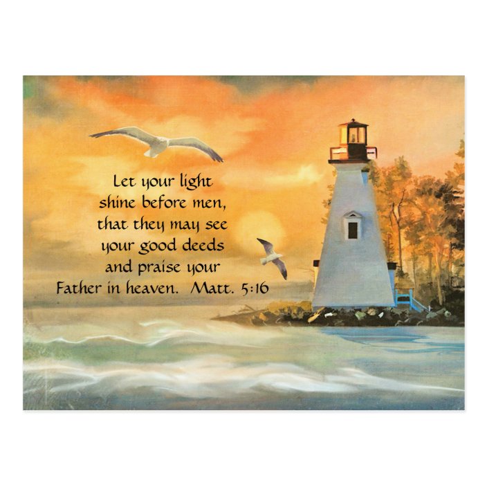 Lighthouse Seagulls Christian Bible Verse Postcard