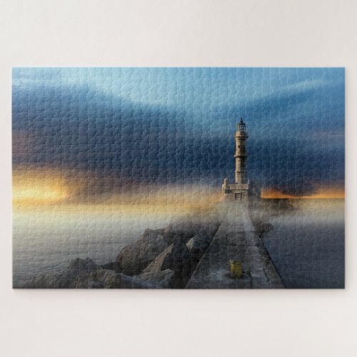 Lighthouse seascape fog storm landscape jigsaw puzzle